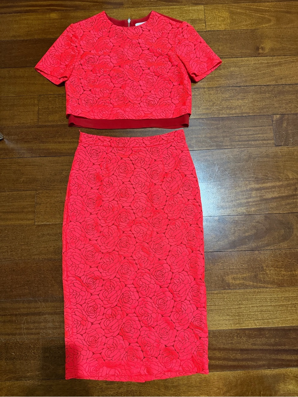 A.L.C. Red Floral Jacquard Two-Piece Midi Set